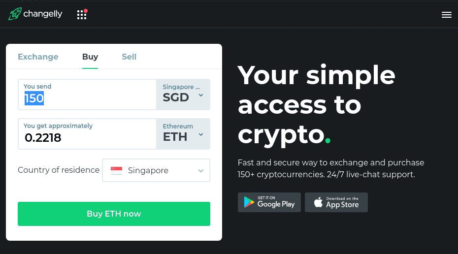 Buying Ethereum on Changelly with SGD